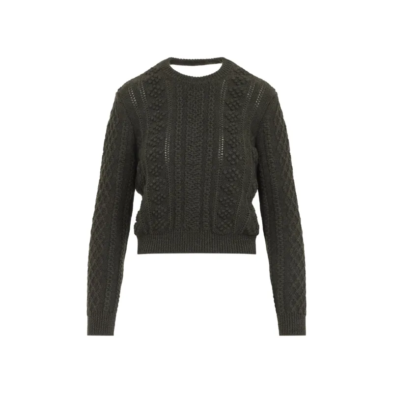 THYME GREEN CABLE-KNIT CROPPED SWEATER made by Jil Sander