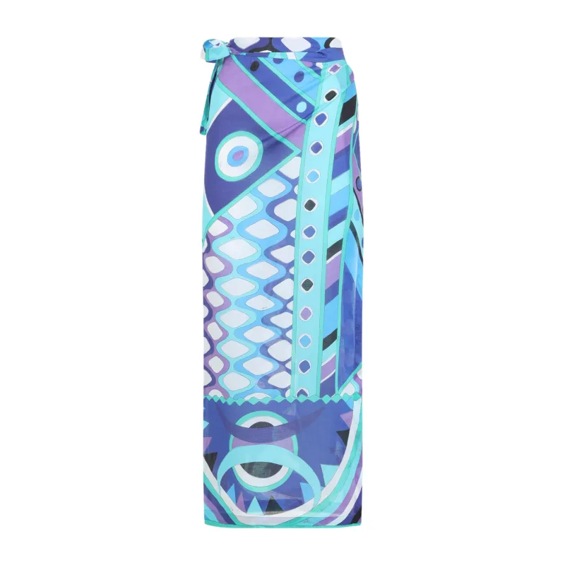 TURQUOISE BLUE SHEER WRAP-STYLE PAREO SKIRT made by Emilio Pucci
