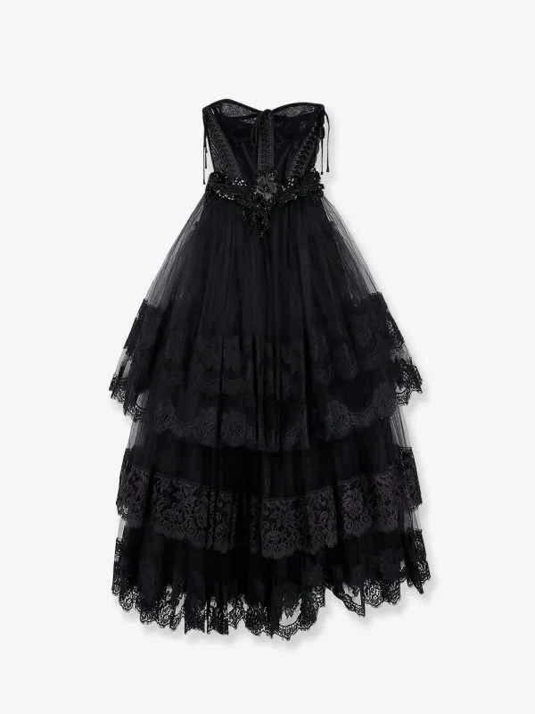 Long Tulle Dress with Bustier — Black made by Dolce & Gabanna