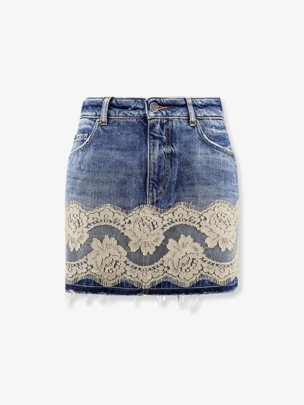 Denim Skirt with Lace Trim made by Dolce & Gabanna