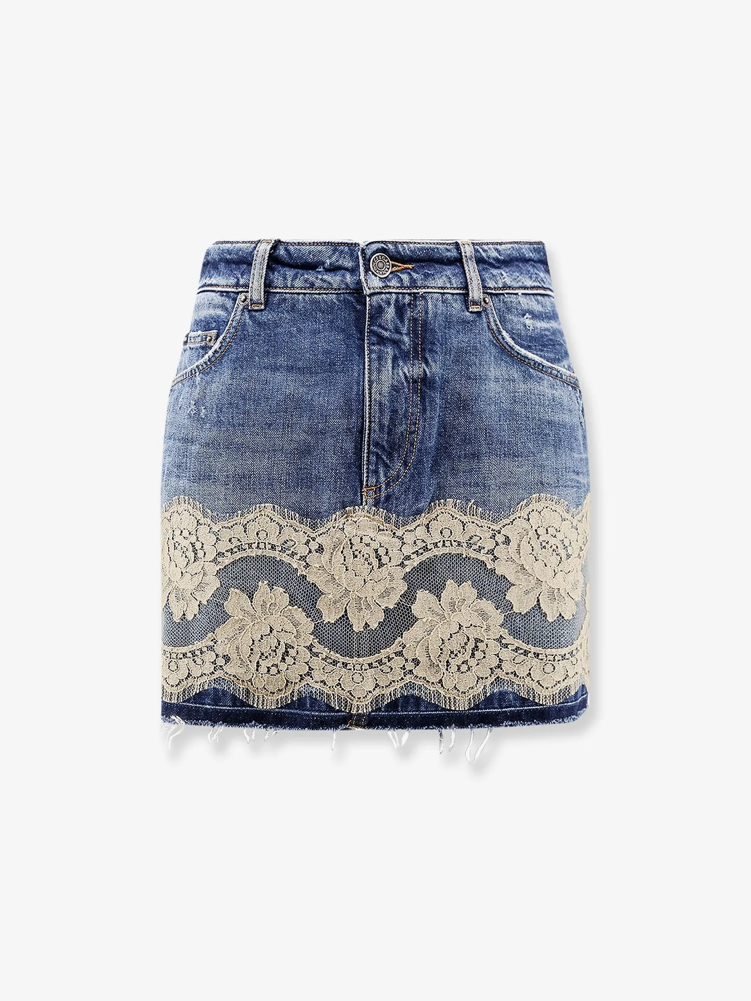 Denim Skirt with Lace Trim sold by Lord & Taylor