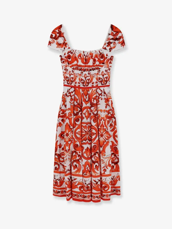 Long Cotton Dress with Maiolica Print — Orange made by Dolce & Gabanna