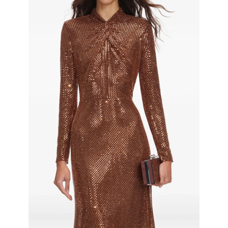 Evening Dress with Rhinestone Twist — Brown made by Self-Portrait