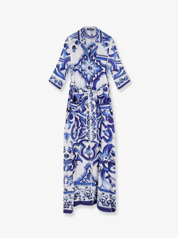 Long Silk Dress with Maiolica Print made by Dolce & Gabanna