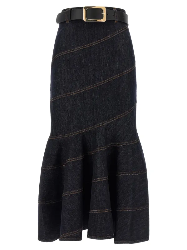 'Indigo Denim Belted Midi' skirt made by Self-Portrait