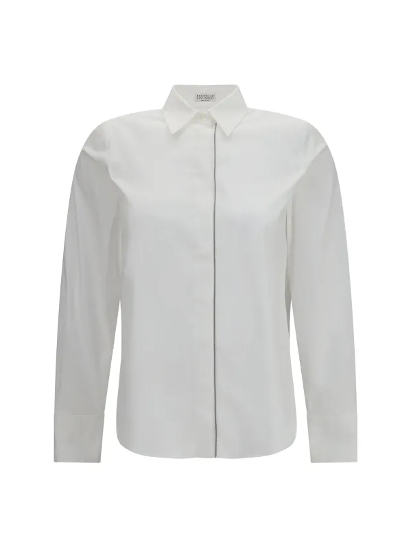 Shirt Stretch Cotton Poplin White made by Brunello Cucinelli