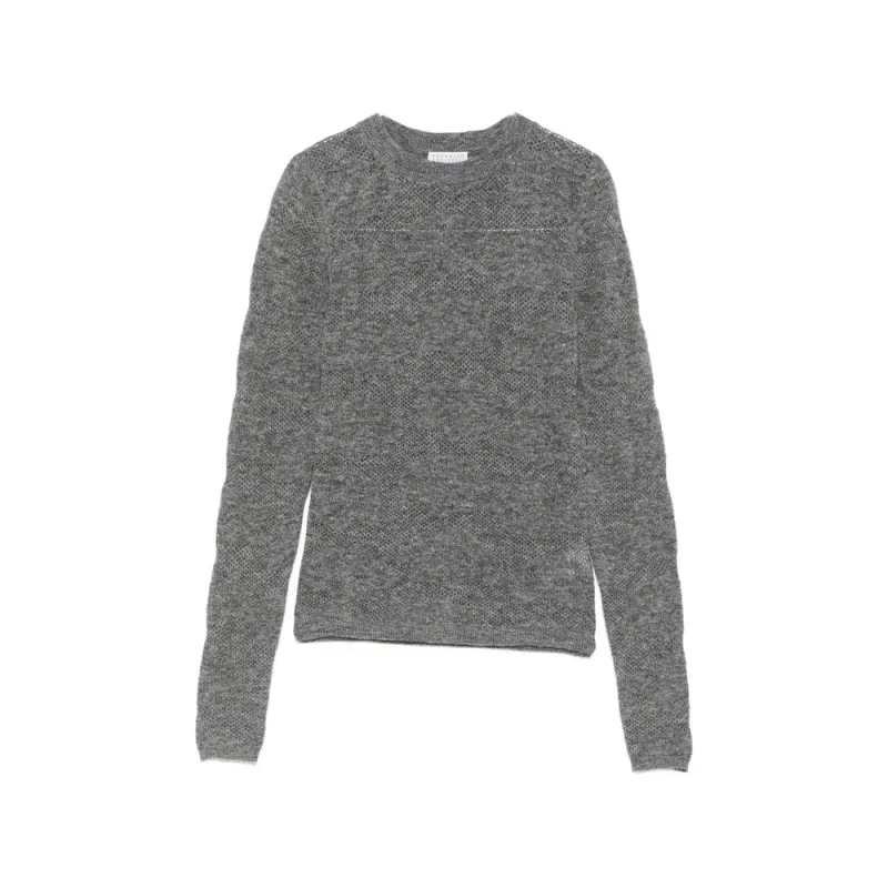 Crew Neck Sweater Grey Silk-Alpaca Blend made by Brunello Cucinelli