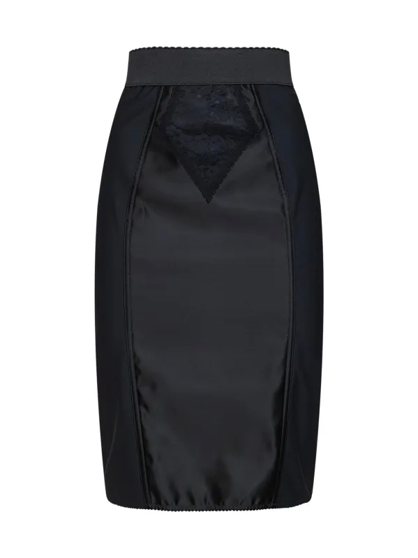 Pencil Midi Skirt in Black Satin and Lace made by Dolce & Gabanna