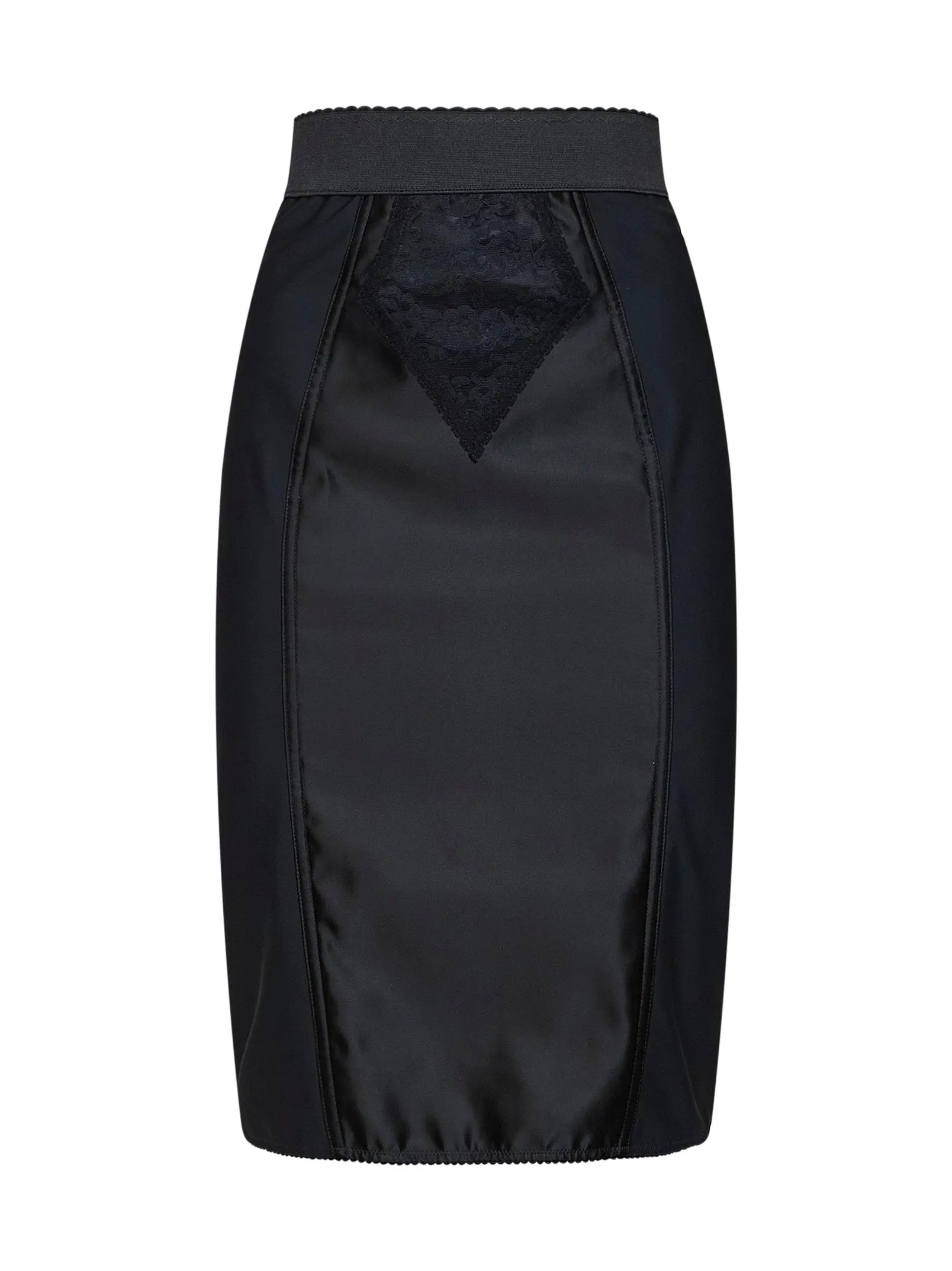 Pencil Midi Skirt in Black Satin and Lace sold by Lord & Taylor