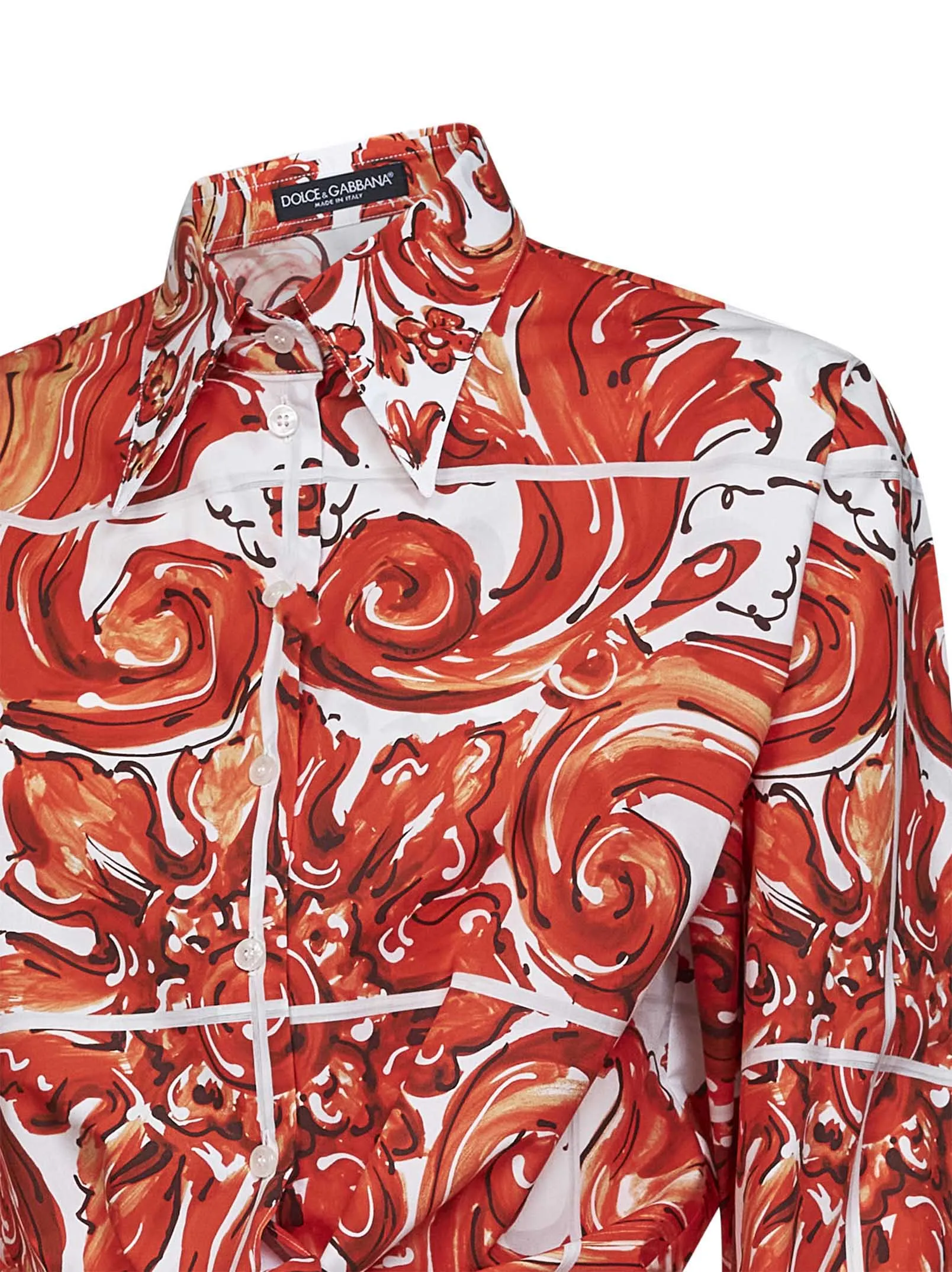 Cropped Maiolica-Print Shirt, Orange sold by Lord & Taylor product image thumbnail 3