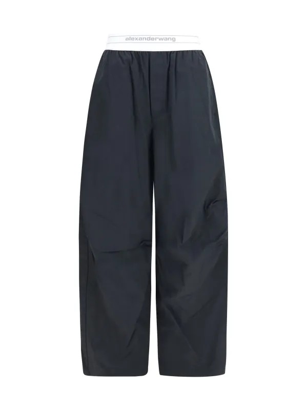 Pants Cotton-Blend Wide-Leg Black made by Alexander Wang