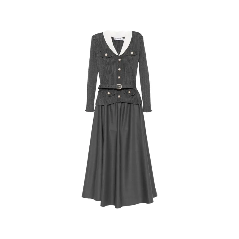 Dress Ribbed-Knit Grey made by Self-Portrait