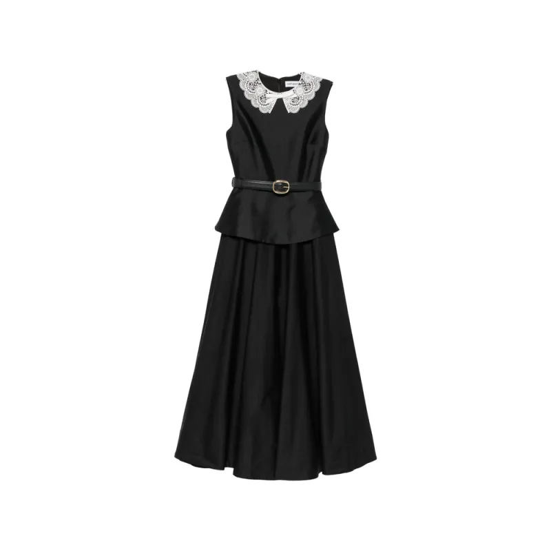 Dress with Lace-Embroidered Collar Black made by Self-Portrait