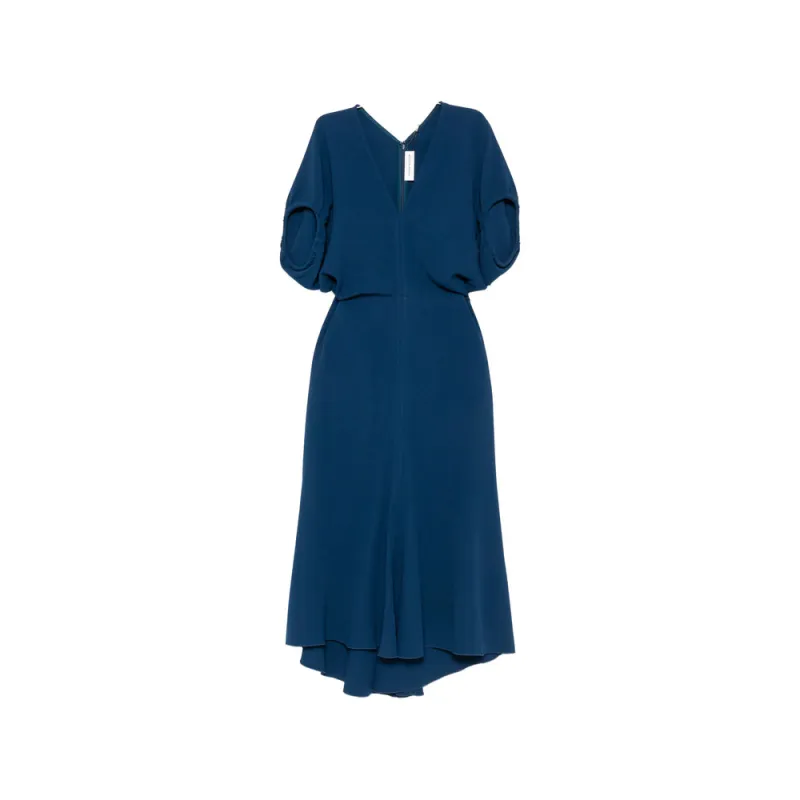 Dress V-neck Short-Sleeve Blue made by Victoria Beckham