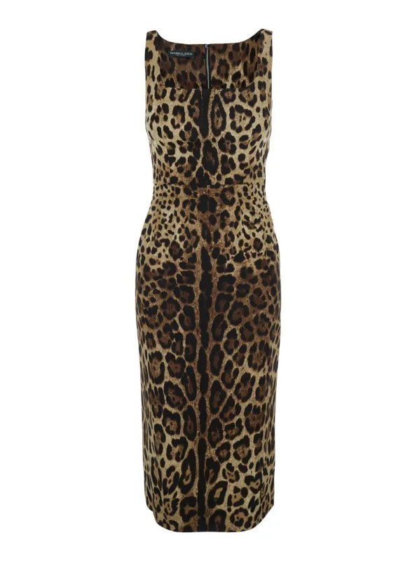 Midi Dress Brown Silk Stretch made by Dolce & Gabanna