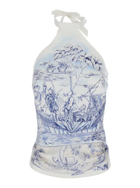 Sleeveless Silk Top, Blue made by Salvatore Ferragamo