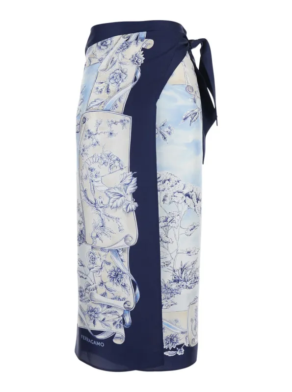 Skirt Blue Silk Wraparound made by Salvatore Ferragamo