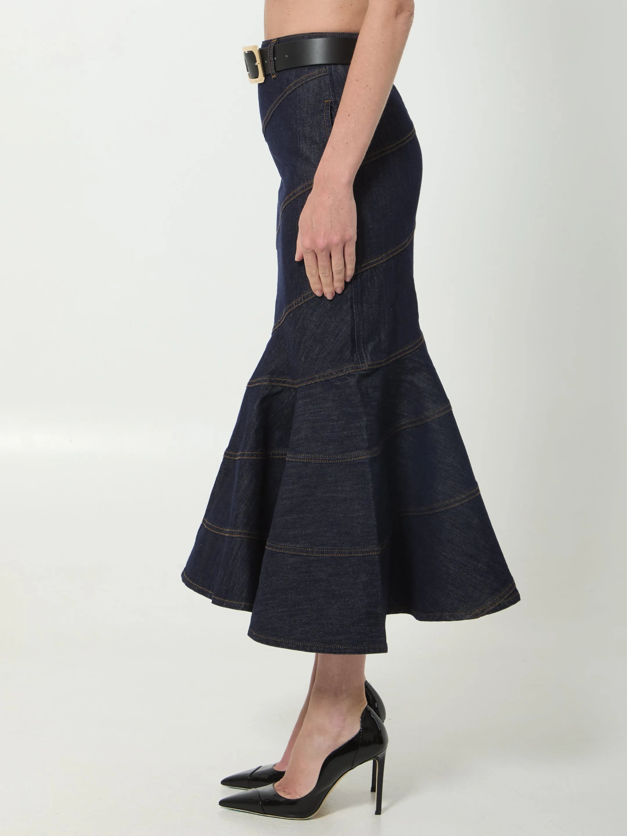 INDIGO DENIM BELTED MIDI SKIRT sold by Lord & Taylor product image thumbnail 3