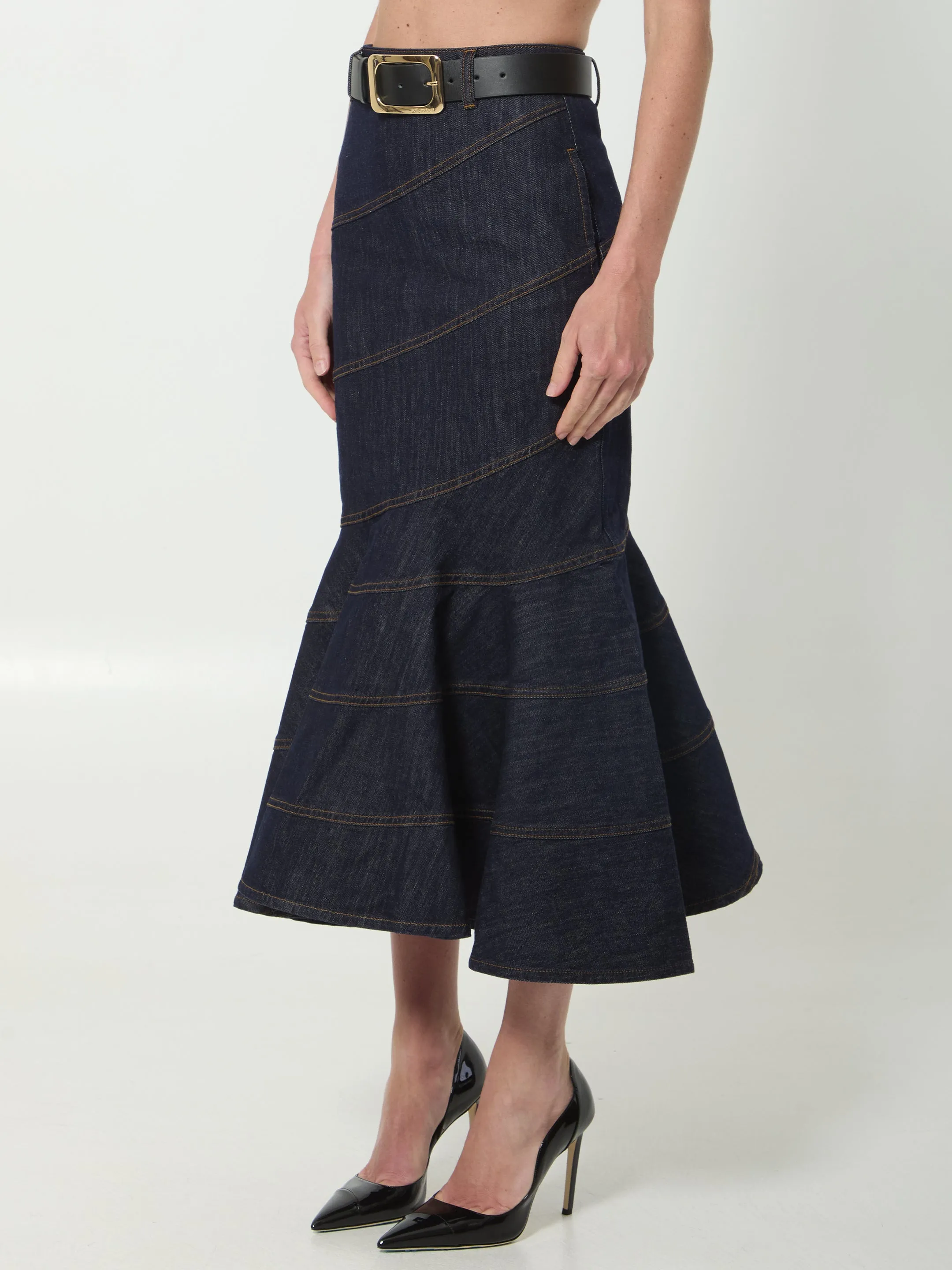 INDIGO DENIM BELTED MIDI SKIRT sold by Lord & Taylor product image thumbnail 2