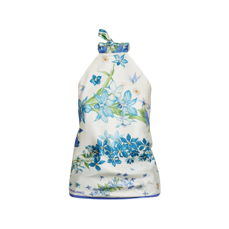 Silk Stole White/Blue made by Salvatore Ferragamo