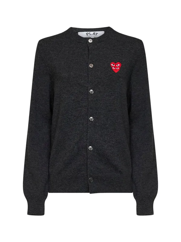 Cardigan Double Red Heart Emblem Grey Wool made by Comme des Garcons