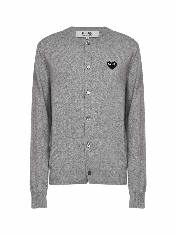 Cardigan Black Heart Emblem Light Grey Wool made by Comme des Garcons