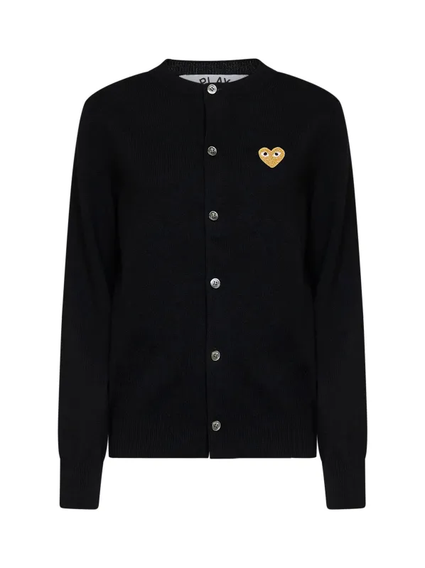 Cardigan Black Wool with Gold Heart Emblem made by Comme des Garcons