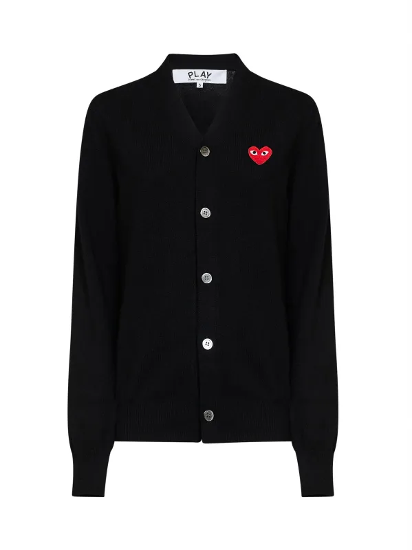 Cardigan with Red Heart Emblem Black Wool made by Comme des Garcons