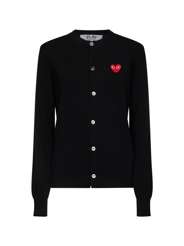 Cardigan with Red Heart Emblem Black Wool made by Comme des Garcons