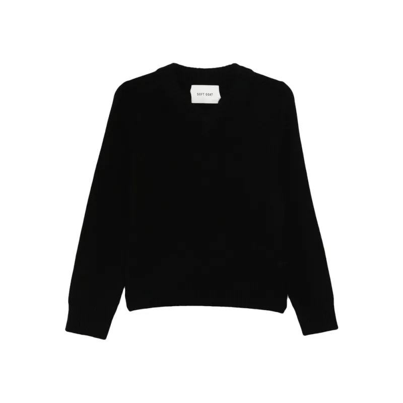 Sweater V-Neck Cashmere Black made by Soft Goat