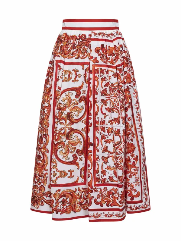 Pleated Poplin Skirt, Multicolour Maiolica Print made by Dolce & Gabanna