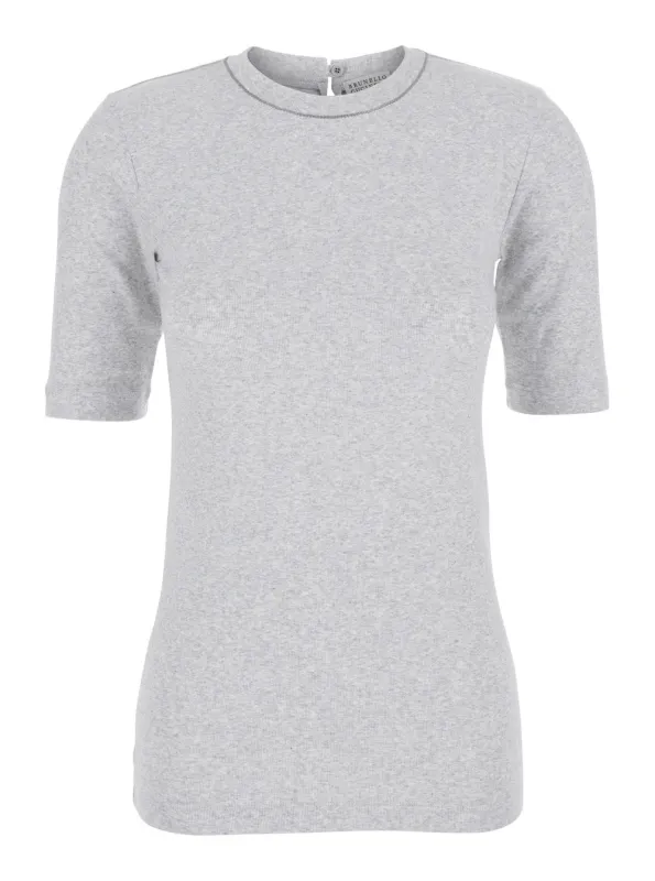 T-Shirt Crew Neck Grey made by Brunello Cucinelli
