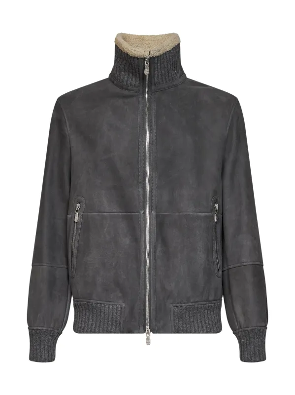 Sheepskin Bomber Jacket Steel Grey made by Brunello Cucinelli