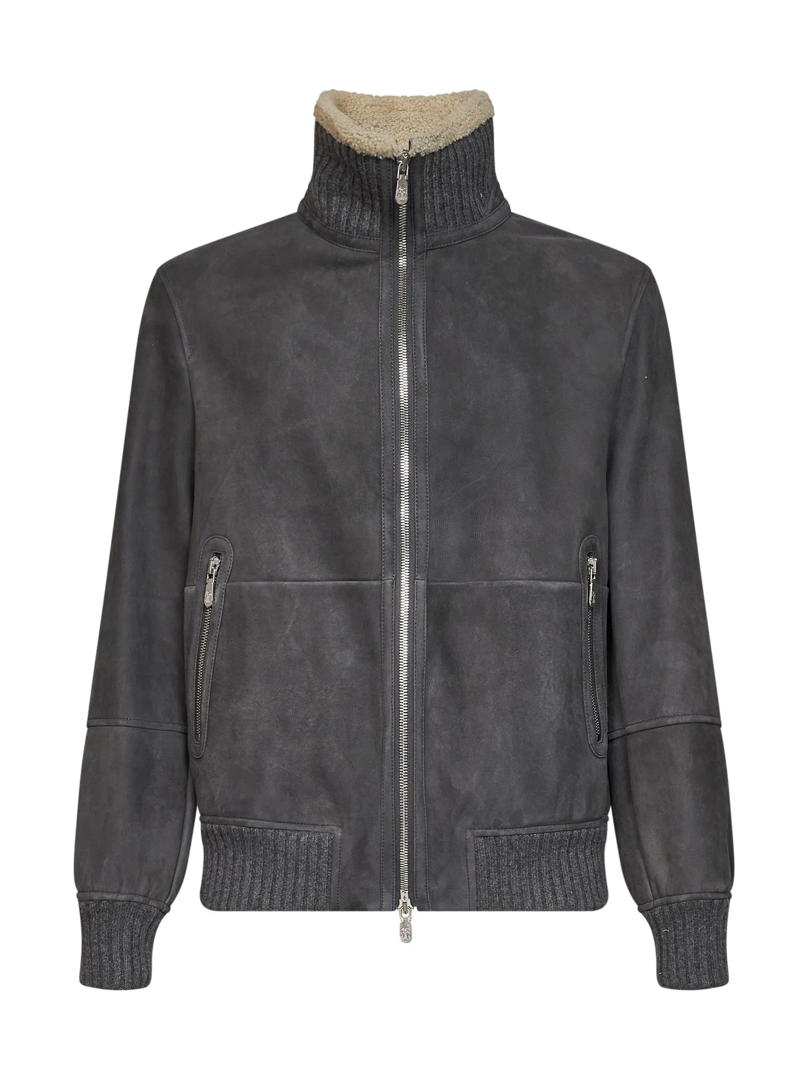 Sheepskin Bomber Jacket Steel Grey sold by Lord & Taylor