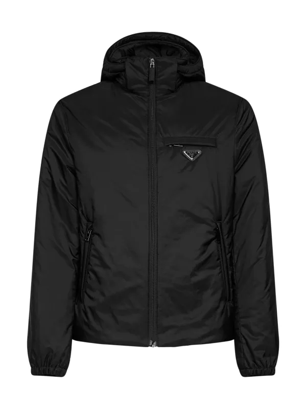 Hooded Down Jacket Re-Nylon Black made by Prada