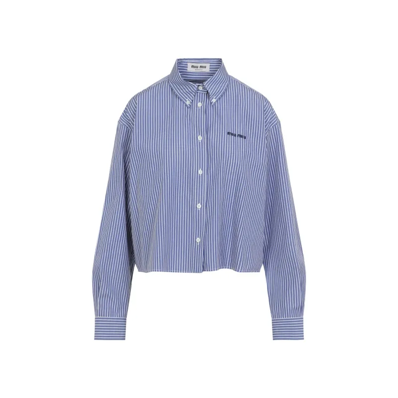 WHITE AND COBALT STRIPED CROPPED SHIRT made by Miu Miu