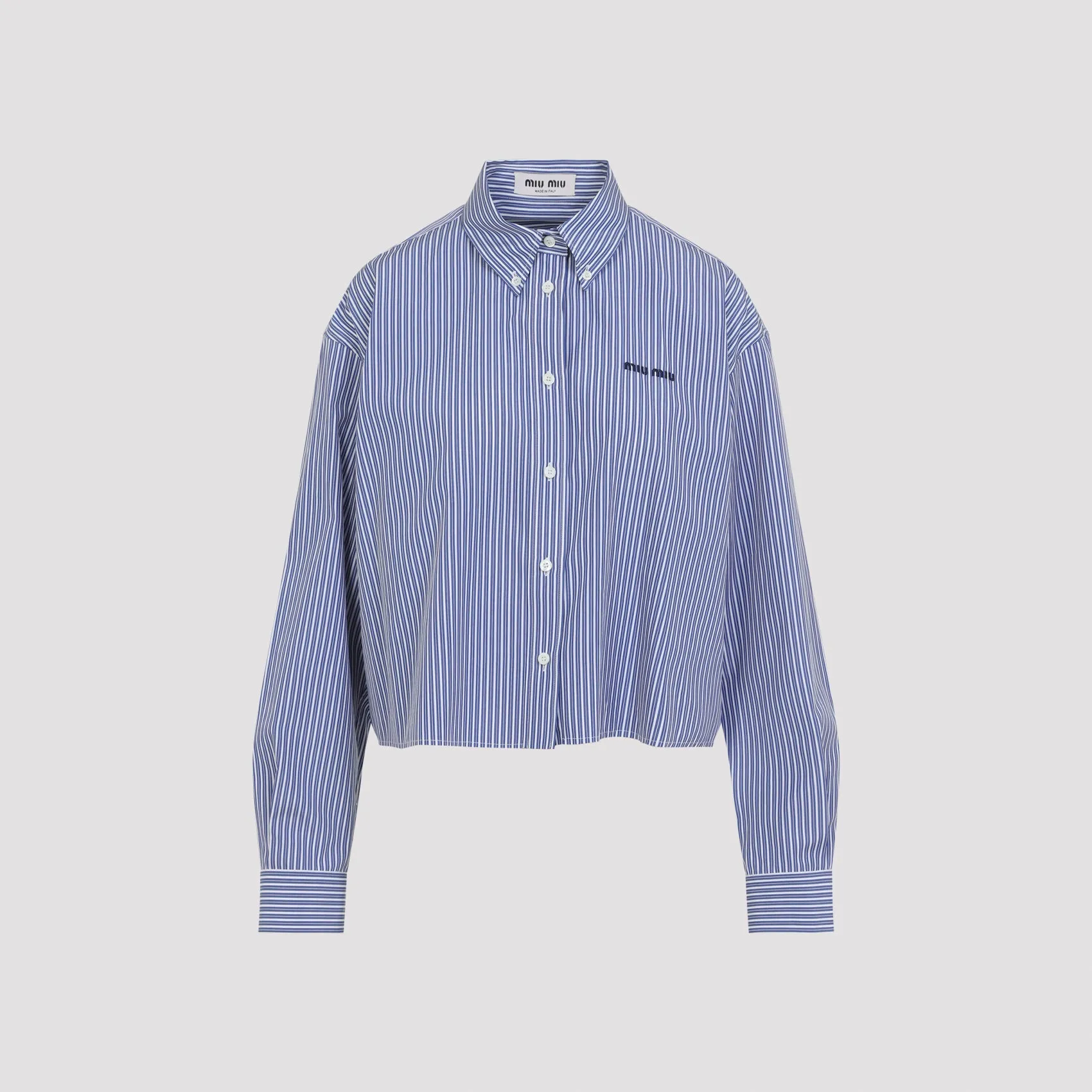 WHITE AND COBALT STRIPED CROPPED SHIRT sold by Lord & Taylor product image thumbnail 2