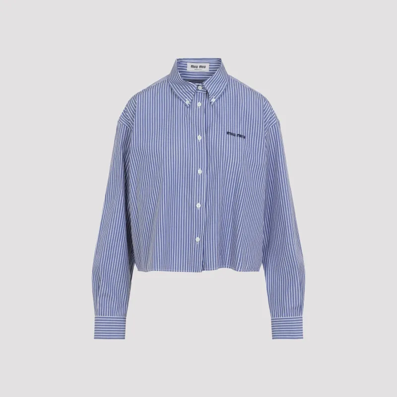 Miu Miu Striped Cropped Shirt, White and Cobalt made by Miu Miu
