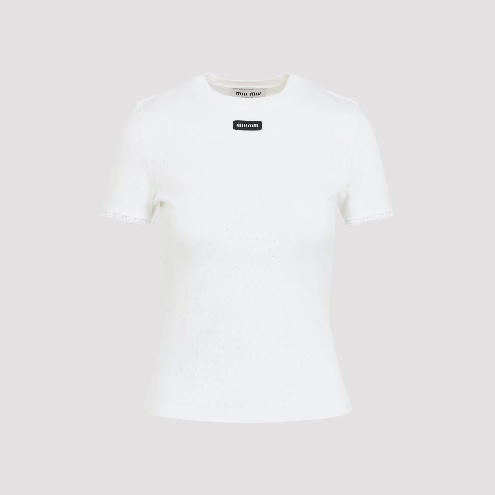 Miu Miu Cotton T-Shirt, White with Logo Patch sold by Lord & Taylor