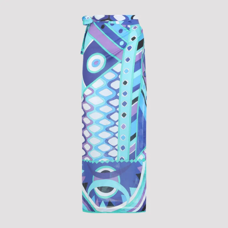 Pucci Wrap Pareo Skirt, Turquoise Geometric Print made by Emilio Pucci