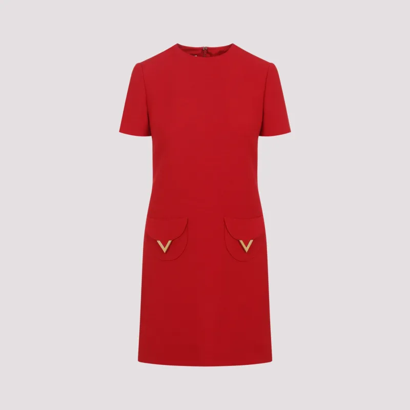 Valentino Wool Mini Dress, Red with Gold Vlogo made by Valentino
