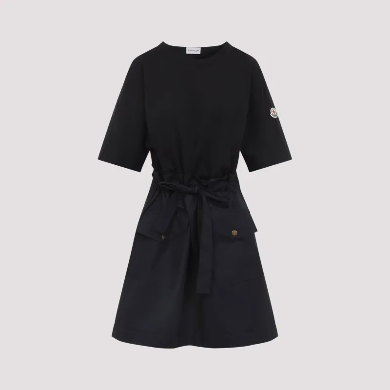 Moncler Cotton Mini Dress, Black with Logo Patch made by Moncler