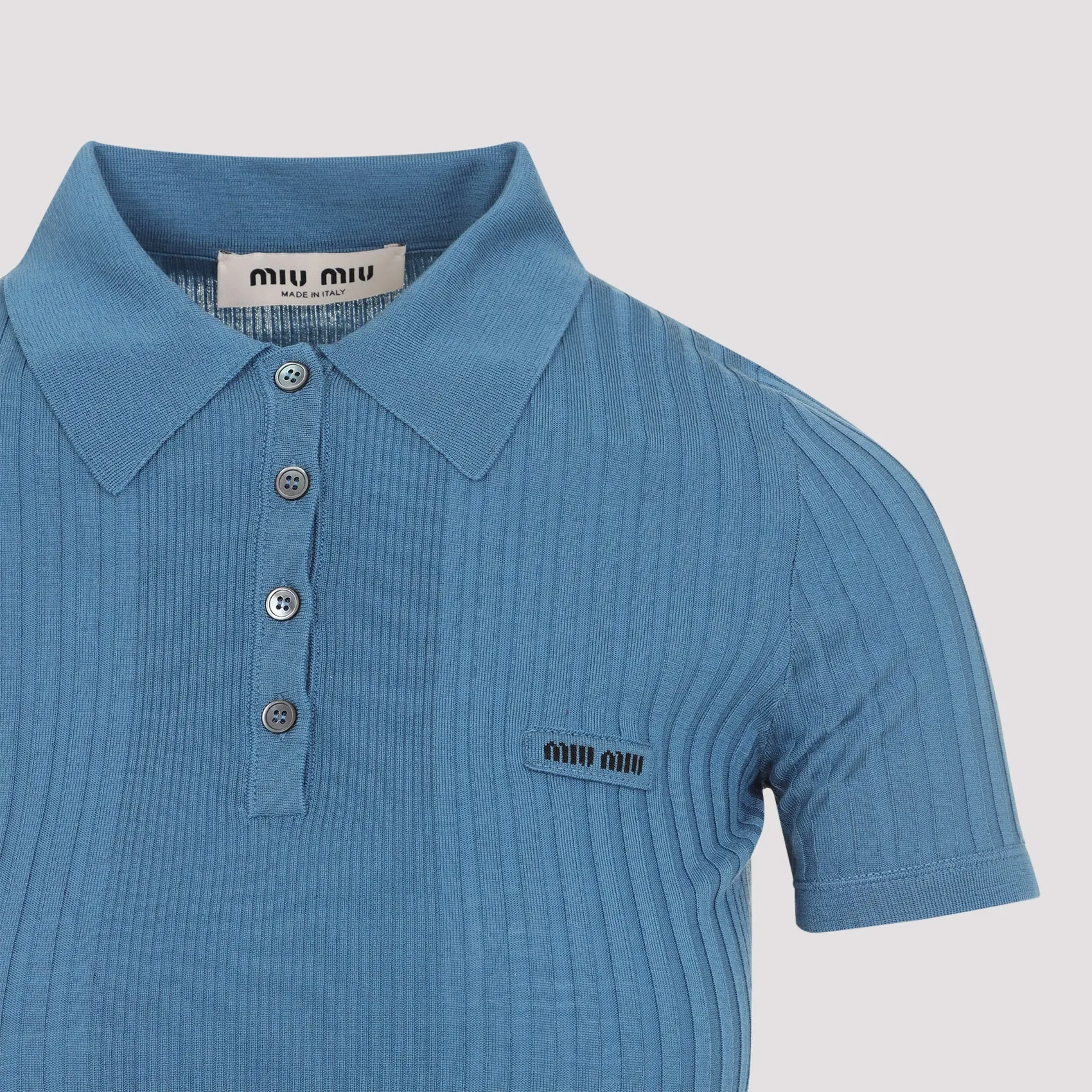 Miu Miu Wool Polo, Blue with Embroidered Logo sold by Lord & Taylor product image thumbnail 5