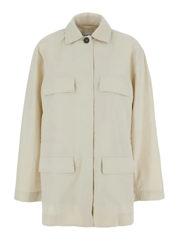 Collared Drawstring Jacket White Organic Cotton made by Toteme