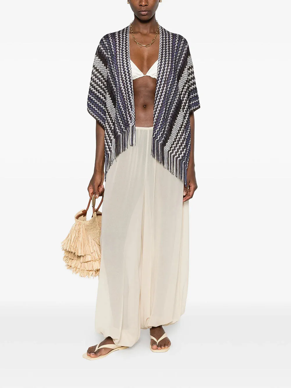 ZIG-ZAG VISCOSE FRINGED PONCHO sold by Lord & Taylor product image thumbnail 2