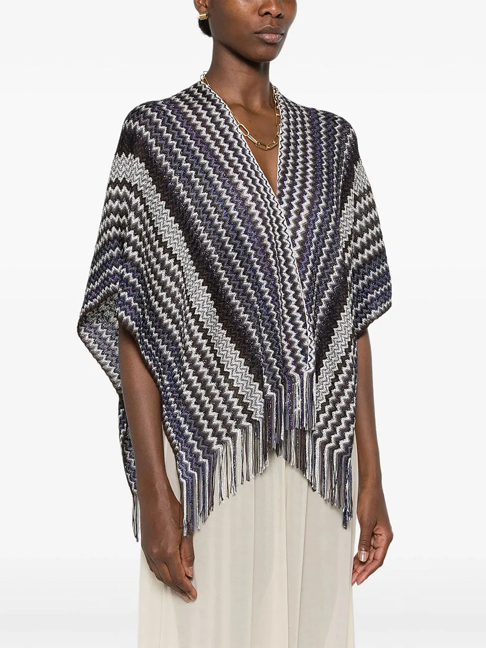 ZIG-ZAG VISCOSE FRINGED PONCHO sold by Lord & Taylor product image thumbnail 4