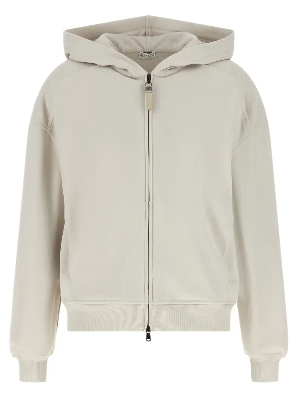 'Shiny Zipper Pull' hoodie made by Brunello Cucinelli