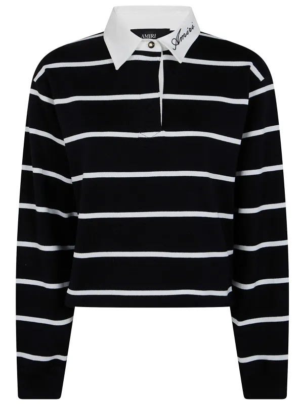 " SCRIPT" STRIPE CROP LONG SLEEVES POLO SHIRT made by AMIRI