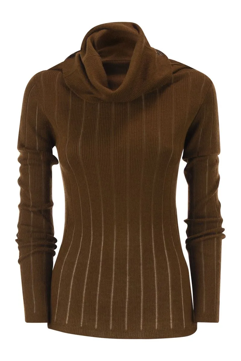 MSTBADESSE – FITTED SILK AND WOOL RIBBED TURTLENECK sold by Lord & Taylor