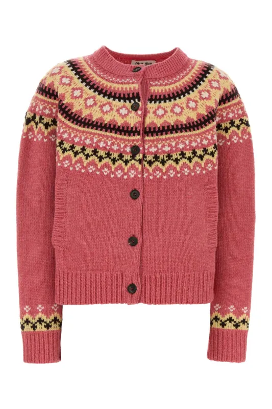 DARK PINK WOOL OVERSIZE CARDIGAN made by Miu Miu